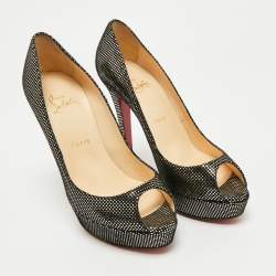 Pre Owned Christian Louboutin Black/Gold Laminated Suede Platform Lady Peep Toe Pumps Size 39