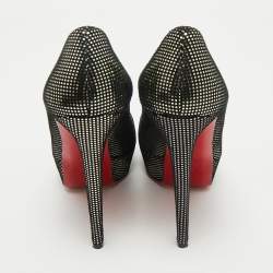 Pre Owned Christian Louboutin Black/Gold Laminated Suede Platform Lady Peep Toe Pumps Size 39