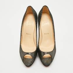 Pre Owned Christian Louboutin Black/Gold Laminated Suede Platform Lady Peep Toe Pumps Size 39