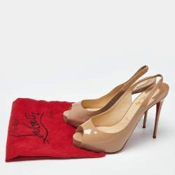 Pre Owned Christian Louboutin Beige Patent Leather Private Number Slingback Pumps Size 39