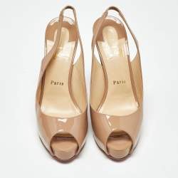 Pre Owned Christian Louboutin Beige Patent Leather Private Number Slingback Pumps Size 39