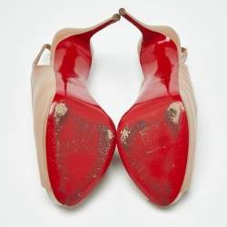 Pre Owned Christian Louboutin Beige Patent Leather Private Number Slingback Pumps Size 39