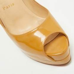 Pre Owned Christian Louboutin Beige Patent Leather Lady Peep Toe Pumps Size 37