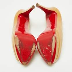 Pre Owned Christian Louboutin Beige Patent Leather Lady Peep Toe Pumps Size 37