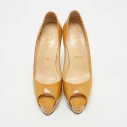 Pre Owned Christian Louboutin Beige Patent Leather Lady Peep Toe Pumps Size 37