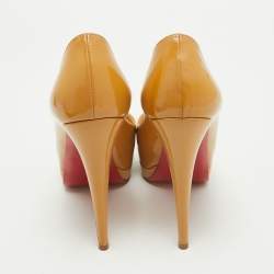 Pre Owned Christian Louboutin Beige Patent Leather Lady Peep Toe Pumps Size 37