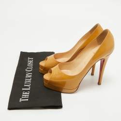 Pre Owned Christian Louboutin Beige Patent Leather Lady Peep Toe Pumps Size 37