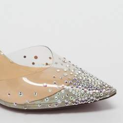 Pre Owned Christian Louboutin Silver Leather and PVC Spikaqueen Ankle Strap Sandals Size 36.5