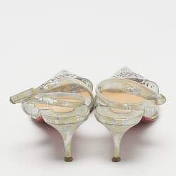 Pre Owned Christian Louboutin Silver Leather and PVC Spikaqueen Ankle Strap Sandals Size 36.5