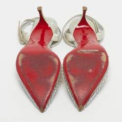 Pre Owned Christian Louboutin Silver Leather and PVC Spikaqueen Ankle Strap Sandals Size 36.5