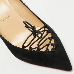 Pre Owned Christian Louboutin Black Suede Scalo Pumps Size 39