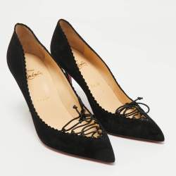 Pre Owned Christian Louboutin Black Suede Scalo Pumps Size 39