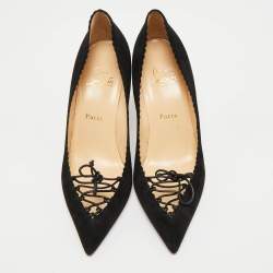 Pre Owned Christian Louboutin Black Suede Scalo Pumps Size 39