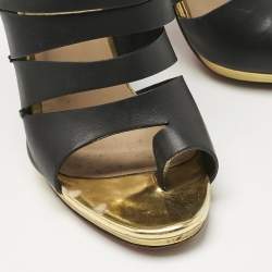 Pre Owned Christian Louboutin Black/White Leather Decoupata Strappy Booties Size 37.5