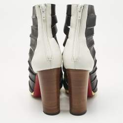 Pre Owned Christian Louboutin Black/White Leather Decoupata Strappy Booties Size 37.5