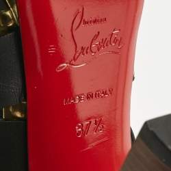 Pre Owned Christian Louboutin Black/White Leather Decoupata Strappy Booties Size 37.5