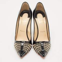 Pre Owned Christian Louboutin Black Patent Leather Bareta Pumps Size 38.5