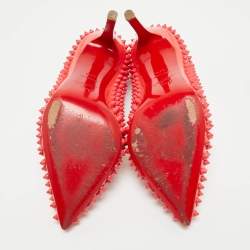 Pre Owned Christian Louboutin Pink Patent Leather Pigalle Spikes Pointed Toe Pumps Size 37.5