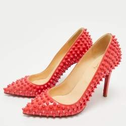 Pre Owned Christian Louboutin Pink Patent Leather Pigalle Spikes Pointed Toe Pumps Size 37.5