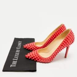 Pre Owned Christian Louboutin Pink Patent Leather Pigalle Spikes Pointed Toe Pumps Size 37.5