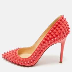 Pre Owned Christian Louboutin Pink Patent Leather Pigalle Spikes Pointed Toe Pumps Size 37.5