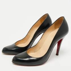 Pre Owned Christian Louboutin Black Leather Decollete Pumps Size 37.5