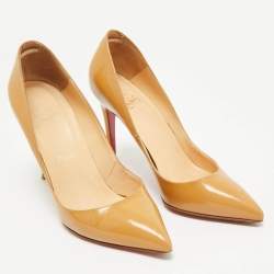 Pre Owned Christian Louboutin Beige Patent Leather Pigalle Pumps Size 37