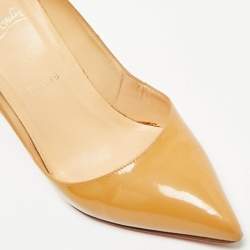 Pre Owned Christian Louboutin Beige Patent Leather Pigalle Pumps Size 37