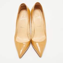 Pre Owned Christian Louboutin Beige Patent Leather Pigalle Pumps Size 37