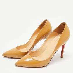 Pre Owned Christian Louboutin Beige Patent Leather Pigalle Pumps Size 37