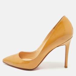 Pre Owned Christian Louboutin Beige Patent Leather Pigalle Pumps Size 37