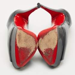 Pre Owned Christian Louboutin Black Patent Leather Lady Peep Toe Platform Pumps Size 38.5