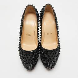Pre Owned Christian Louboutin Patent Leather Spike Daffodile Pumps Size 36.5