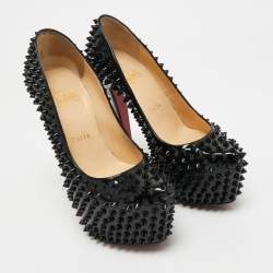 Pre Owned Christian Louboutin Patent Leather Spike Daffodile Pumps Size 36.5