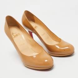 Pre Owned Christian Louboutin Beige Patent Leather New Simple Pumps Size 39.5