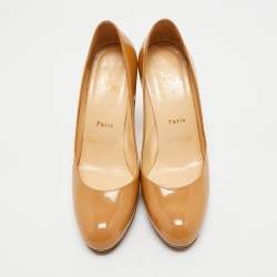 Pre Owned Christian Louboutin Beige Patent Leather New Simple Pumps Size 39.5