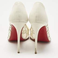 Pre Owned Christian Louboutin Cream Patent Leather and Mesh Tititata Pointed Toe Pumps Size 40