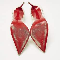 Pre Owned Christian Louboutin Cream Patent Leather and Mesh Tititata Pointed Toe Pumps Size 40