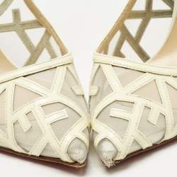 Pre Owned Christian Louboutin Cream Patent Leather and Mesh Tititata Pointed Toe Pumps Size 40