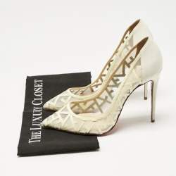 Pre Owned Christian Louboutin Cream Patent Leather and Mesh Tititata Pointed Toe Pumps Size 40