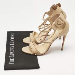 Pre Owned Christian Louboutin Beige Leather Spike Choca Lux Sandals Size 39.5