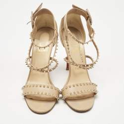 Pre Owned Christian Louboutin Beige Leather Spike Choca Lux Sandals Size 39.5