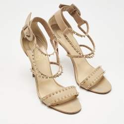 Pre Owned Christian Louboutin Beige Leather Spike Choca Lux Sandals Size 39.5