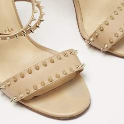 Pre Owned Christian Louboutin Beige Leather Spike Choca Lux Sandals Size 39.5