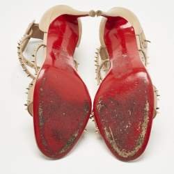 Pre Owned Christian Louboutin Beige Leather Spike Choca Lux Sandals Size 39.5