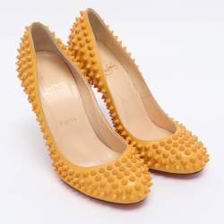 Pre Owned Christian Louboutin Yellow Leather Bianca Spike Pumps Size 37