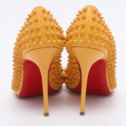 Pre Owned Christian Louboutin Yellow Leather Bianca Spike Pumps Size 37