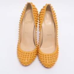 Pre Owned Christian Louboutin Yellow Leather Bianca Spike Pumps Size 37