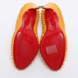 Pre Owned Christian Louboutin Yellow Leather Bianca Spike Pumps Size 37