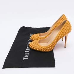 Pre Owned Christian Louboutin Yellow Leather Bianca Spike Pumps Size 37